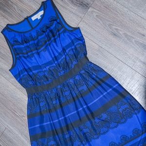 Blue & Black A-line Lace-print detail dress
